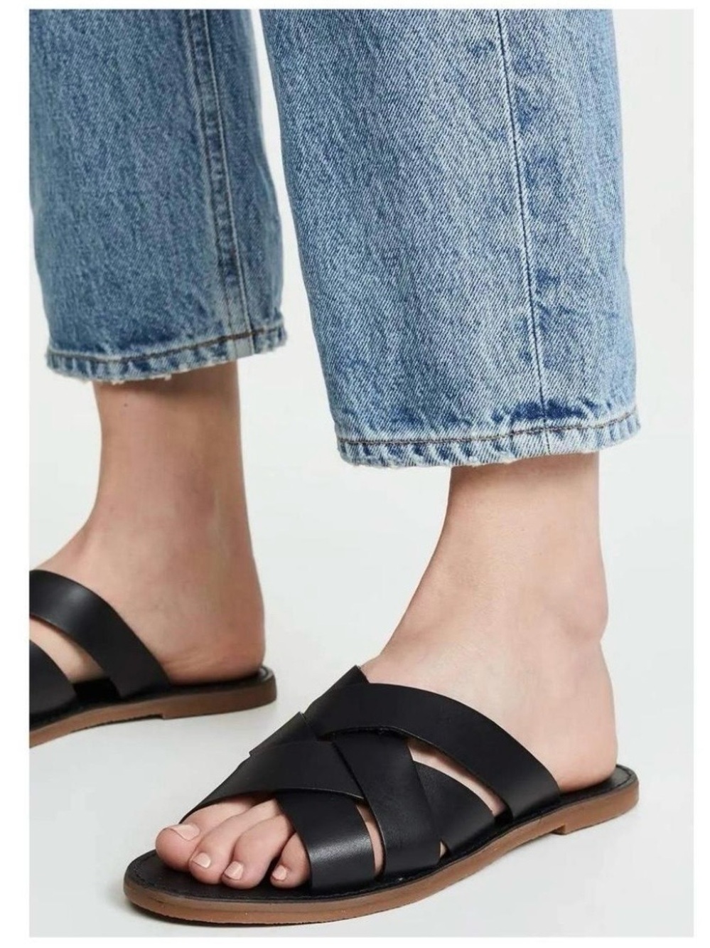Madewell Black Crisscross Leather Slide Sandals - Women